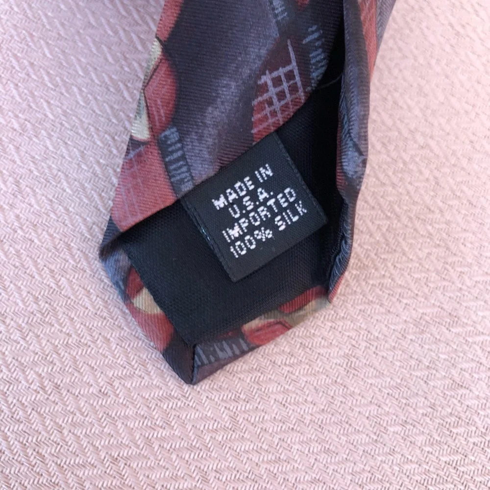 Barrington Made in Usa Silk Vintage‎ Burgundy Black Tan Art Deco Necktie